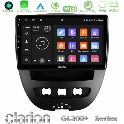 Clarion GL300+ Series 4Core Android11 4+64GB Toyota Aygo/Citroen C1/Peugeot 107 Navigation Multimedia Tablet 10"
