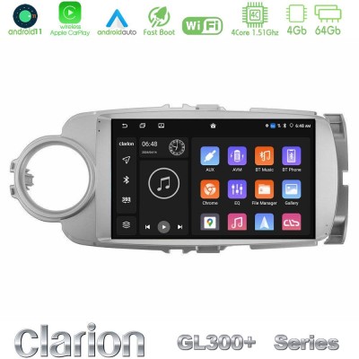 Clarion GL300+ Series 4Core Android11 4+64GB Toyota Yaris Navigation Multimedia Tablet 9"