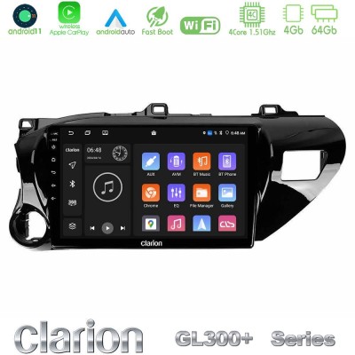 Clarion GL300+ Series 4Core Android11 4+64GB Toyota Hilux 2017-2021 Navigation Multimedia Tablet 10"