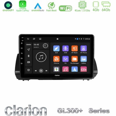 Clarion GL300+ Series 4Core Android11 4+64GB Dacia Sandero/Logan/Jogger 2022- Navigation Multimedia Tablet 9"