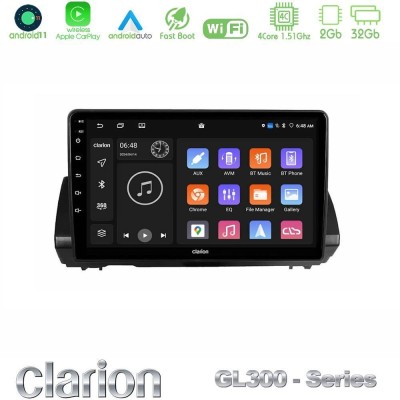 Clarion GL300 Series 4Core Android11 2+32GB Dacia Sandero/Logan/Jogger 2022- Navigation Multimedia Tablet 9" Με Carplay & Androi