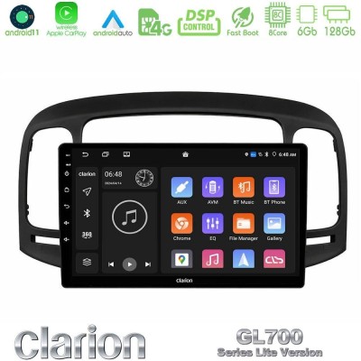 Clarion GL700 Lite Series 8Core Android11 6+128GB Hyundai Accent 2006-2011 Navigation Multimedia Tablet 9" Με Carplay & Android 