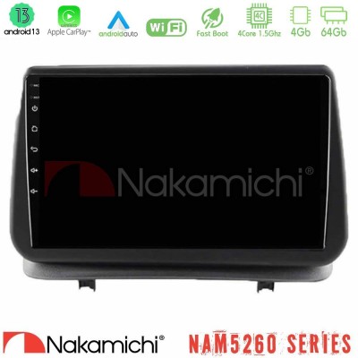 Nakamichi NAM5260 Series 4Core Android13 4+64GB Renault Clio 2005-2012 Navigation Multimedia Tablet 9" Με Carplay & Android Auto