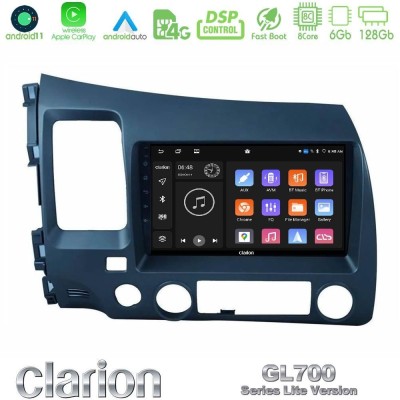 Clarion GL700 Lite Series 8Core Android11 6+128GB Honda Civic 2006-2011 Navigation Multimedia Tablet 9" Με Carplay & Android Aut