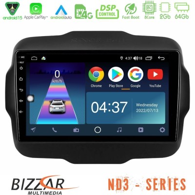 Bizzar ND3 Series 8Core Android15 2+64GB Jeep Renegade 2015-2019 Navigation Multimedia Tablet 9"