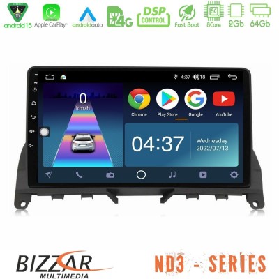 Bizzar ND3 Series 8Core Android15 2+64GB Mercedes C Class W204 Navigation Multimedia Tablet 9"