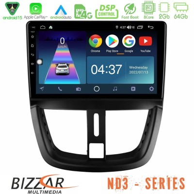 Bizzar ND3 Series 8Core Android15 2+64GB Peugeot 207 Navigation Multimedia Tablet 9"