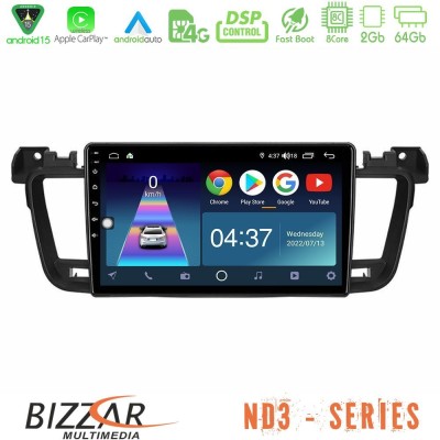 Bizzar ND3 Series 8Core Android15 2+64GB Peugeot 508 2010-2018 Navigation Multimedia Tablet 9"