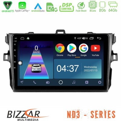 Bizzar ND3 Series 8Core Android15 2+64GB Toyota Corolla 2007-2012 Navigation Multimedia Tablet 9"