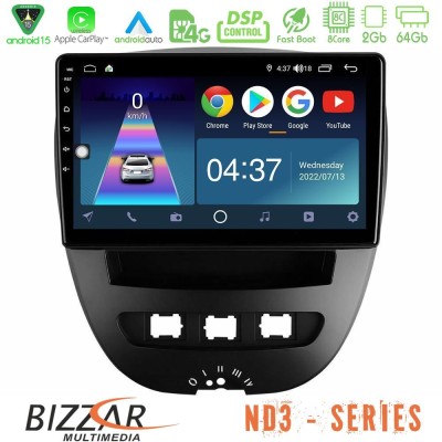 Bizzar ND3 Series 8Core Android15 2+64GB Toyota Aygo/Citroen C1/Peugeot 107 Navigation Multimedia Tablet 10"