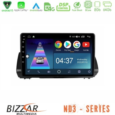 Bizzar ND3 Series 8Core Android15 2+64GB Dacia Sandero/Logan/Jogger 2022- Navigation Multimedia Tablet 9"
