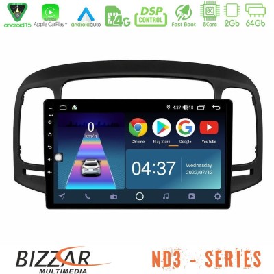 Bizzar ND3 Series 8Core Android15 2+64GB Hyundai Accent 2006-2011 Navigation Multimedia Tablet 9"