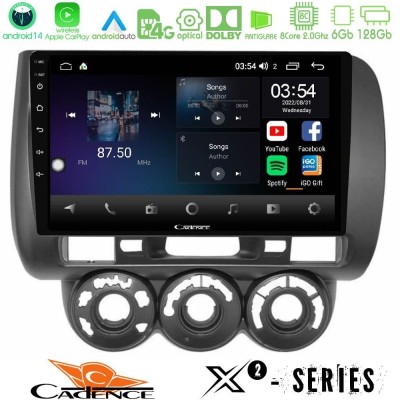 Cadence X2 Series 8Core Android14 6+128GB Honda Jazz (Fit) 2002-2008 (RHD) Manual A/C Navigation Multimedia Tablet 9"