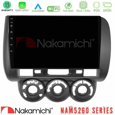 Nakamichi NAM5260 Series 4Core Android13 4+64GB Honda Jazz (Fit) 2002-2008 (RHD) Manual A/C Navigation Multimedia Tablet 9" Με C