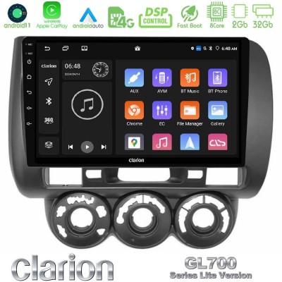 Clarion GL700 Lite Series 8Core Android11 2+32GB Honda Jazz (Fit) 2002-2008 (RHD) Manual A/C Navigation Multimedia Tablet 9" Με 