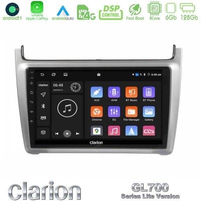 Clarion GL700 Lite Series 8Core Android11 6+128GB Vw Polo 2014-2017 Navigation Multimedia Tablet 9" Με Carplay & Android Auto (S