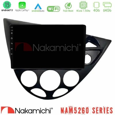 Nakamichi NAM5260 Series 4Core Android13 4+64GB Ford Focus 1999-2004 (RHD) Navigation Multimedia Tablet 9" Με Carplay & Android 