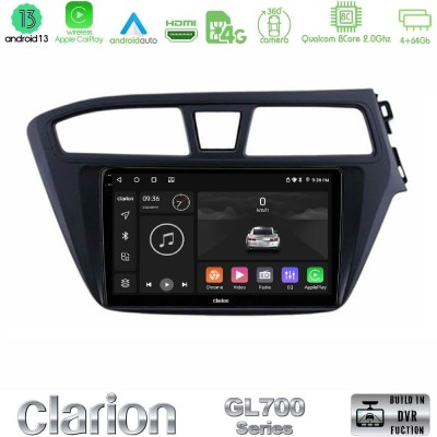 Clarion GL700 Series 8Core Android13 4+64GB Hyundai i20 2014-2018 RHD Navigation Multimedia Tablet 9" Με Carplay & Android Auto