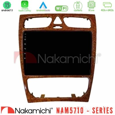 Nakamichi NAM5710 Series 8Core Android13 4+64GB Mercedes C Class (W203) Navigation Multimedia Tablet 9" (Wooden Style)