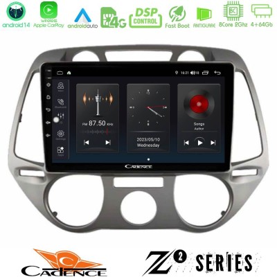 Cadence Z2 Series 8Core Android14 4+64GB Hyundai i20 2009-2012 Manual A/C Navigation Multimedia Tablet 9" Με Carplay & Android A