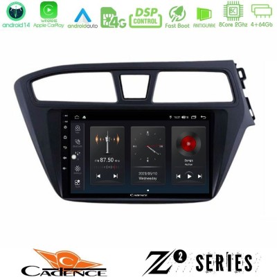 Cadence Z2 Series 8Core Android14 4+64GB Hyundai i20 2014-2018 RHD Navigation Multimedia Tablet 9" Με Carplay & Android Auto