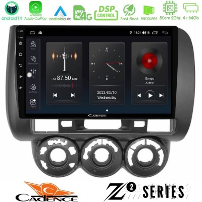 Cadence Z2 Series 8Core Android14 4+64GB Honda Jazz (Fit) 2002-2008 (RHD) Manual A/C Navigation Multimedia Tablet 9" Με Carplay 