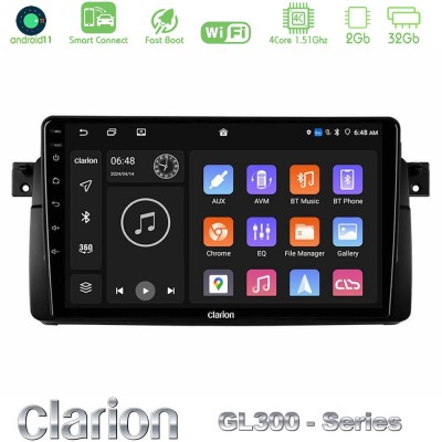 Clarion GL300 Series 4Core Android11 2+32GB BMW E46 Navigation Multimedia Tablet 9" Με Carplay & Android Auto