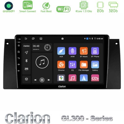 Clarion GL300 Series 4Core Android11 2+32GB BMW 5 Series (E39) / X5 (E53) Navigation Multimedia Tablet 9" Με Carplay & Android A