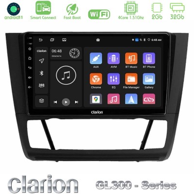 Clarion GL300 Series 4Core Android11 2+32GB BMW 1Series E81/E82/E87/E88 (AUTO A/C) Navigation Multimedia Tablet 9" Με Carplay & 