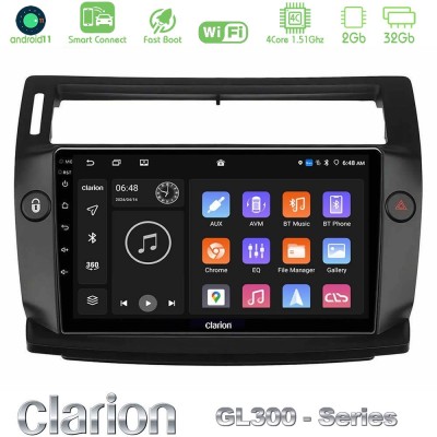 Clarion GL300 Series 4Core Android11 2+32GB Citroen C4 2004-2010 Navigation Multimedia Tablet 9" (μαύρο χρώμα) Με Carplay & Andr