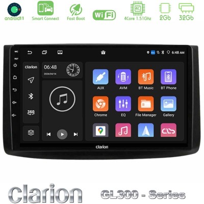 Clarion GL300 Series 4Core Android11 2+32GB Chevrolet Aveo 2006-2010 Navigation Multimedia Tablet 9" Με Carplay & Android Auto