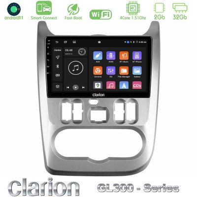 Clarion GL300 Series 4Core Android11 2+32GB Dacia Duster/Sandero/Logan Navigation Multimedia Tablet 9" Με Carplay & Android Auto