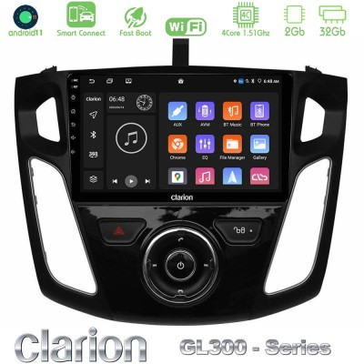 Clarion GL300 Series 4Core Android11 2+32GB Ford Focus 2012-2018 Navigation Multimedia Tablet 9" Με Carplay & Android Auto