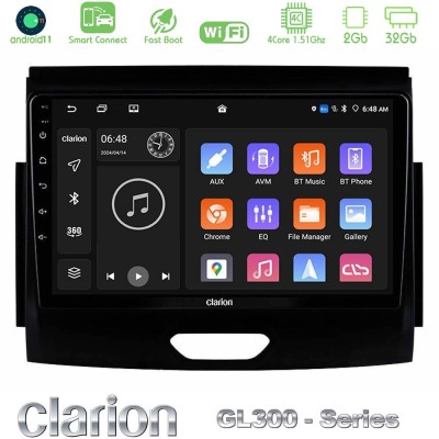 Clarion GL300 Series 4Core Android11 2+32GB Ford Ranger 2017-2022 Navigation Multimedia Tablet 9" Με Carplay & Android Auto