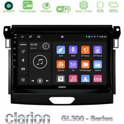 Clarion GL300 Series 4Core Android11 2+32GB Ford Ranger 2017-2022 Navigation Multimedia Tablet 9" Με Carplay & Android Auto