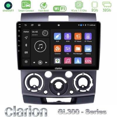 Clarion GL300 Series 4Core Android11 2+32GB Ford Ranger/Mazda BT50 Navigation Multimedia Tablet 9" Με Carplay & Android Auto