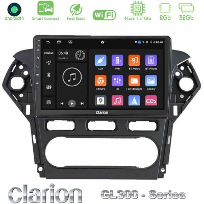 Clarion GL300 Series 4Core Android11 2+32GB Ford Mondeo 2011-2014 Navigation Multimedia Tablet 10" Με Carplay & Android Auto