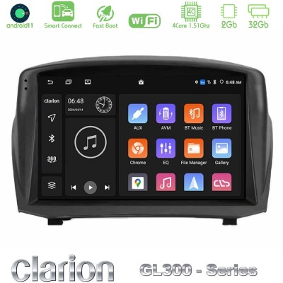 Clarion GL300 Series 4Core Android11 2+32GB Ford Fiesta 2008-2016 Navigation Multimedia Tablet 9" (Oem Style) Με Carplay & Andro