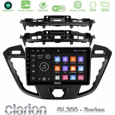 Clarion GL300 Series 4Core Android11 2+32GB Ford Transit Custom/Tourneo Custom Navigation Multimedia Tablet 9" Με Carplay & Andr