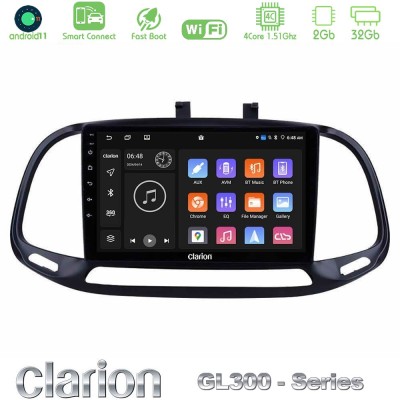 Clarion GL300 Series 4Core Android11 2+32GB Fiat Doblo 2015-2022 Navigation Multimedia Tablet 9" Με Carplay & Android Auto