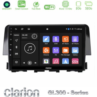 Clarion GL300 Series 4Core Android11 2+32GB Honda Civic 2016-2020 Navigation Multimedia Tablet 9" Με Carplay & Android Auto