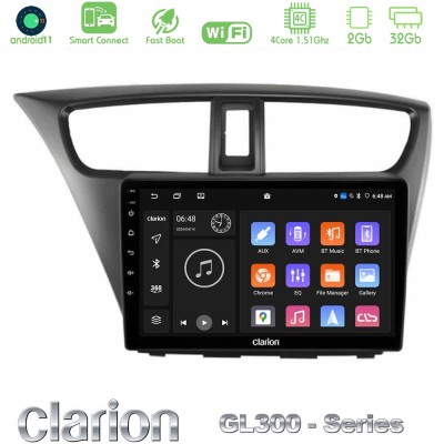 Clarion GL300 Series 4Core Android11 2+32GB Honda Civic Hatchback 2012-2015 Navigation Multimedia Tablet 9" Με Carplay & Android
