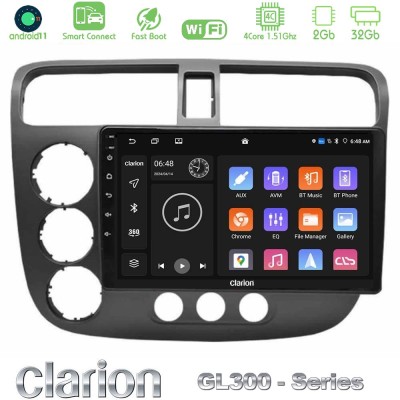 Clarion GL300 Series 4Core Android11 2+32GB Honda Civic 2001-2005 Navigation Multimedia Tablet 9" Με Carplay & Android Auto