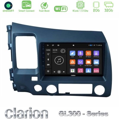 Clarion GL300 Series 4Core Android11 2+32GB Honda Civic 2006-2011 Navigation Multimedia Tablet 9" Με Carplay & Android Auto