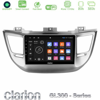 Clarion GL300 Series 4Core Android11 2+32GB Hyundai Tucson 2015-2018 Navigation Multimedia Tablet 9" Με Carplay & Android Auto