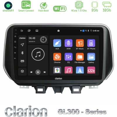 Clarion GL300 Series 4Core Android11 2+32GB Hyundai Tucson 2019- Navigation Multimedia Tablet 9" Με Carplay & Android Auto