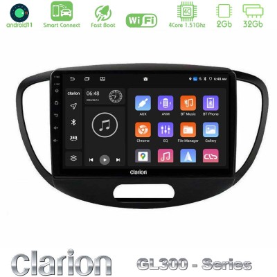 Clarion GL300 Series 4Core Android11 2+32GB Hyundai i10 2008-2014 Navigation Multimedia Tablet 9" Με Carplay & Android Auto