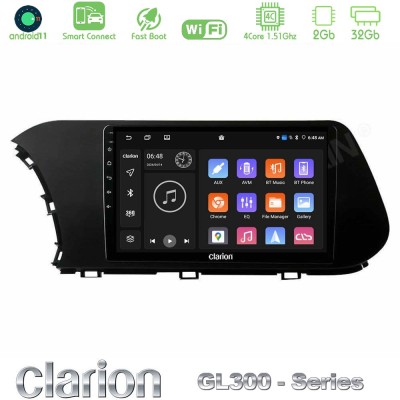Clarion GL300 Series 4Core Android11 2+32GB Hyundai i20 2021-2023 Navigation Multimedia Tablet 10" Με Carplay & Android Auto