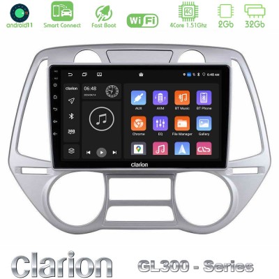 Clarion GL300 Series 4Core Android11 2+32GB Hyundai i20 2009-2012 Auto A/C Navigation Multimedia Tablet 9" Με Carplay & Android 
