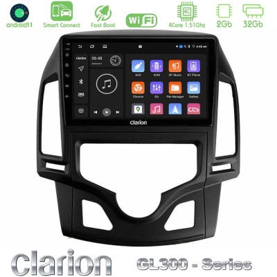 Clarion GL300 Series 4Core Android11 2+32GB Hyundai i30 2007-2012 Auto A/C Navigation Multimedia Tablet 9" Με Carplay & Android 